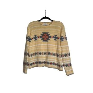 Vtg Christopher & Banks Hand Embroidered Sweater L Southwestern Shoulder Pads
